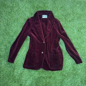 Vintage Women's Velvet Blazer Jacket in Burgundy